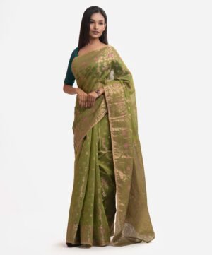 Olive Green Half-Silk Saree