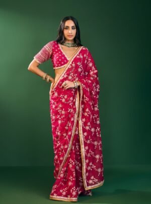 Kavya Organza Fuschia Saree