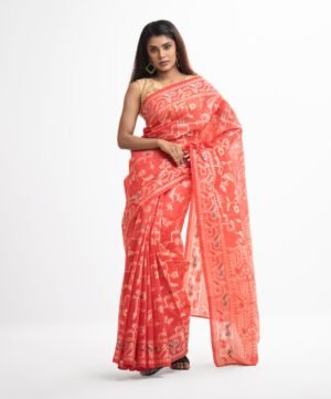 Pastel Red Half-Silk Saree