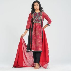Women Red Cotton Three Piece Set