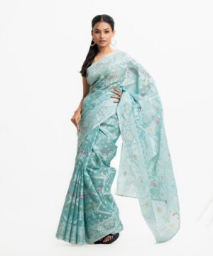 Aqua Green Half-Silk Saree