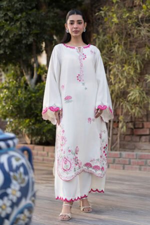 Ss25da-2766  Cream  2pcs  Embroidered Kurta With Trouser
