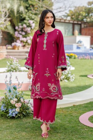 Ss26da-2903 Magenta 2pcs  Embroidered Kurta With Trouser