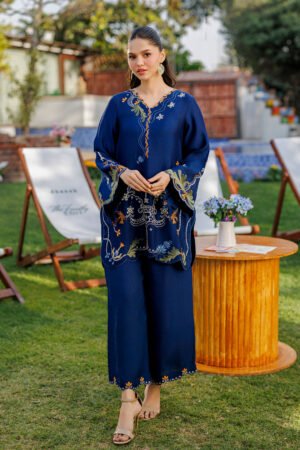 Ss26da-2907 Royal Blue 2pcs  Embroidered Kurta With Trouser