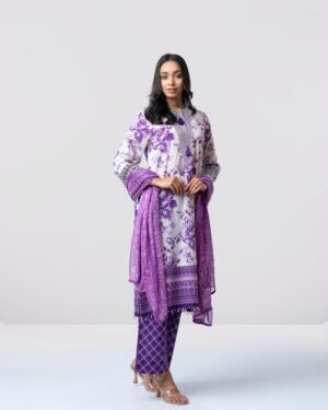 Smart Fit Digital Printed Three-Piece Lawn With Chiffon Dupatta