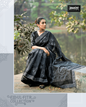 Eid Festival Screen Printed Half Silk Fabric Sharee