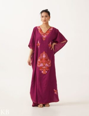 Deep Magenta Embroidered Summer Cotton Kaftan