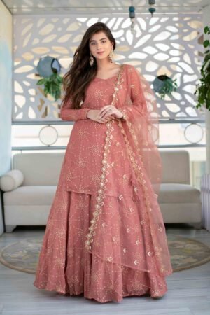 Women'S Mauve Long Kurta With Lehenga Skirt & Dupatta By Label Sh