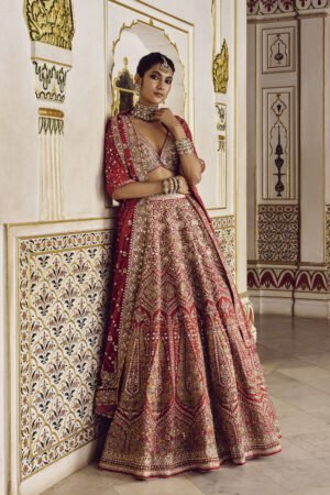Prati Embroidered Silk Lehenga Set - Red