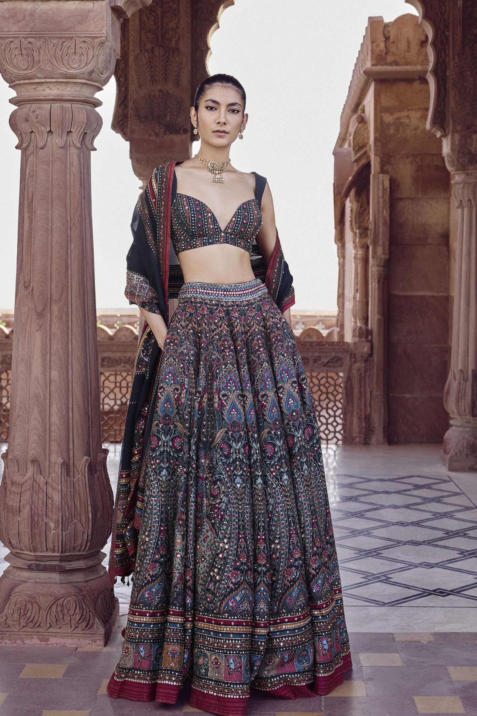 Nameera Silk Lehenga Set - Black