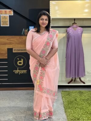 Floral Cross Stitch Embroidery Supernet Kota Saree | Mr481