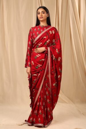 Red Spring Blossom Saree