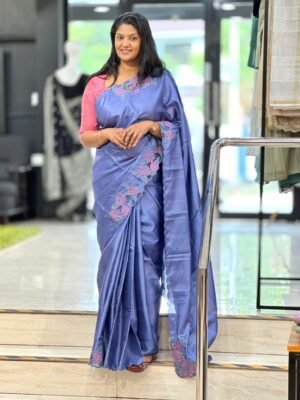 Floral Twine Cutwork Placement Detailed Tussar Silk Saree | Tc474