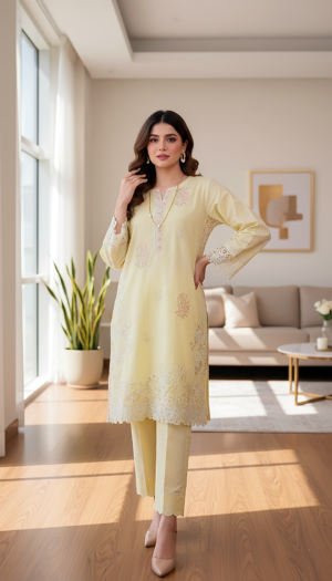 2 Piece Unstitched Embroidered With Shirt & Trouser