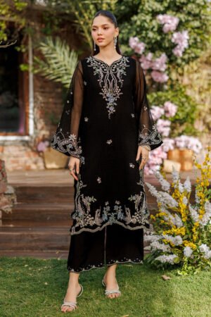 Ss26da-2905 Black 2pcs  Embroidered Kurta With Trouser