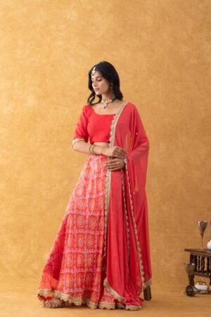 Women'S Red Silk Bandhani Lehenga Set