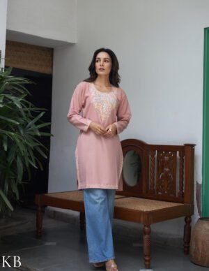 Nigeen Kashmiri Aari Dusky Pink Kurti