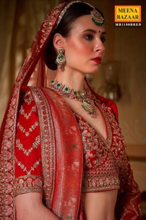 Red Silk Zari And Sequin Embroidered Lehenga – Luxurious Bridal Wear