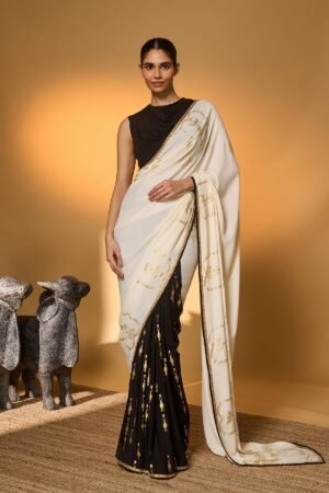 Black & White Tribal Pillar Saree