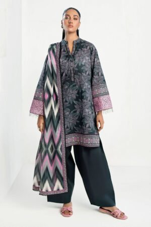 3 Piece Printed Lawn Suit With Embroidered Organza Sleeves Cl-62009