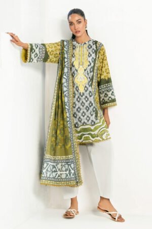 3 Piece Printed Lawn Suit With Embroidered Organza Neckline Cl-62198