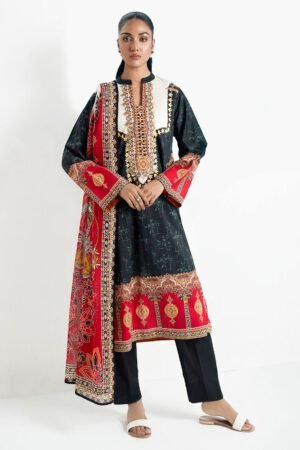 3 Piece Printed Lawn Suit With Embroidered Organza Lace & Bunches Cl-62267