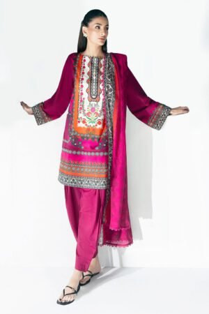 3 Piece Printed Lawn Suit With Embroidered Organza Neckline Cl-62304