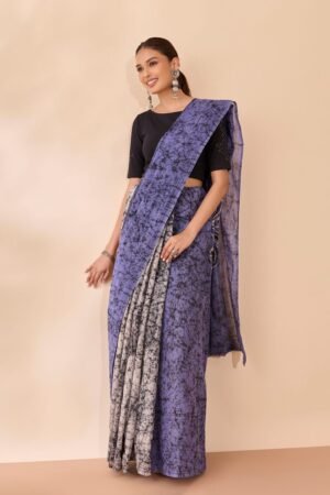 Blue Ujjain Pure Cotton Batik Saree