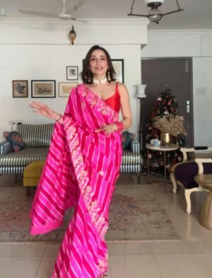 Pink Tussar Silk  Leheriya Saree