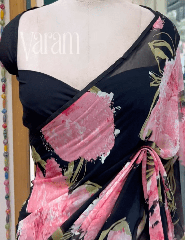 Midnight Bloom Georgette Saree