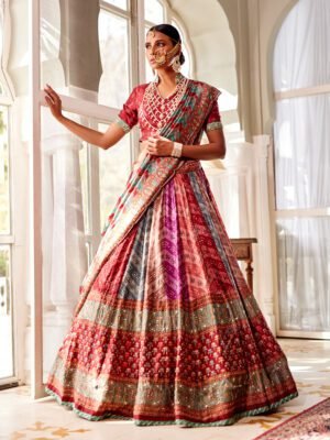 Multi Color Silk Lehenga Set