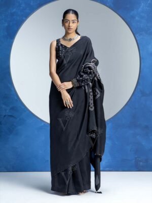 Black Vasansi Silk Bandhani Saree