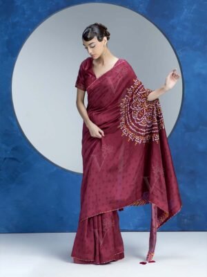 Maroonvasansi Silk Bandhani Saree