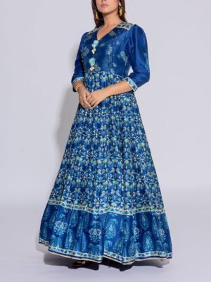 Blue Vasansi Silk Printed Anarkali Gown
