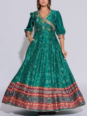 Green Vasansi Silk  Printed Anarkali Gown