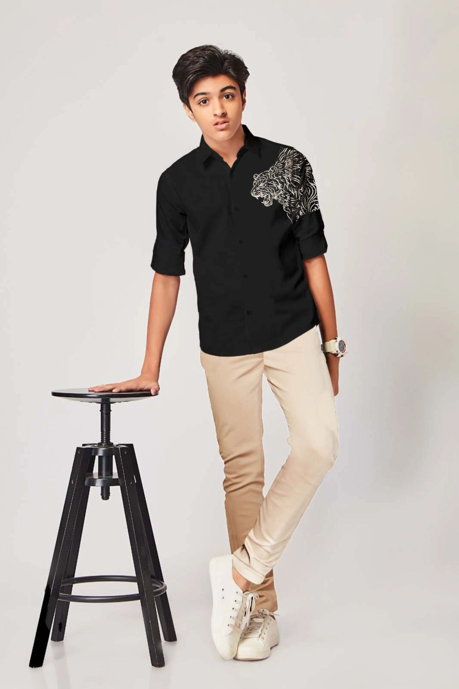 Black Boys Shirt With Lion Embroidery