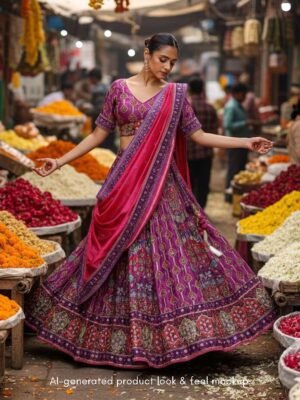 Fuchsia Pink Embroidered Lehenga Set