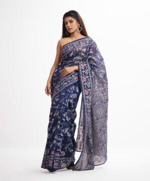 Navy Blue Half-Silk Saree