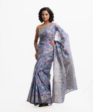 Purple Blue Half-Silk Saree