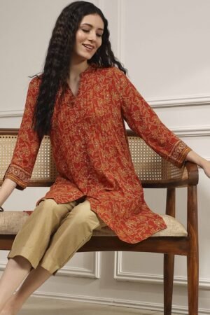 Rust Viscose Rayon Relaxed Printed Shirt
