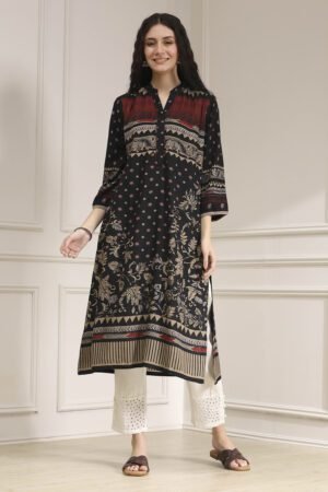 Black Printed Straight Kurta