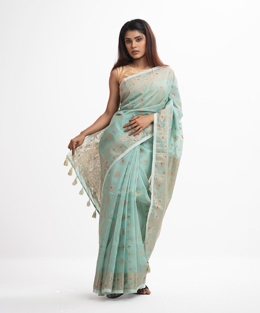Aqua Green Half-Silk Saree