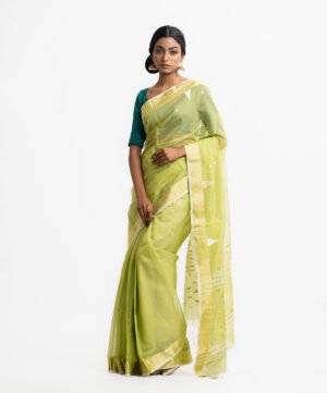 Lime Green Half-Silk Saree