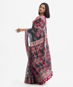 Navy Blue & Pink Muslin Exclusive Saree