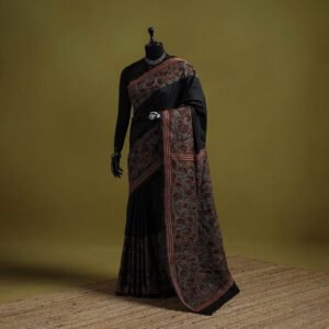 Black - Bengal Hand Embroidery Bangalore Silk Handloom Kantha Saree 09