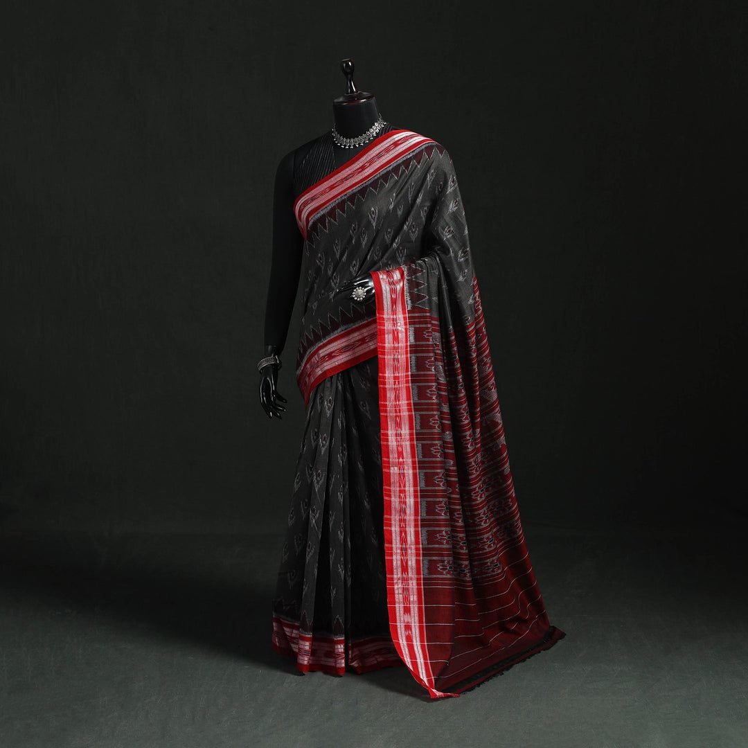 Black - Ikat Handloom Cotton Sambalpuri Saree 17