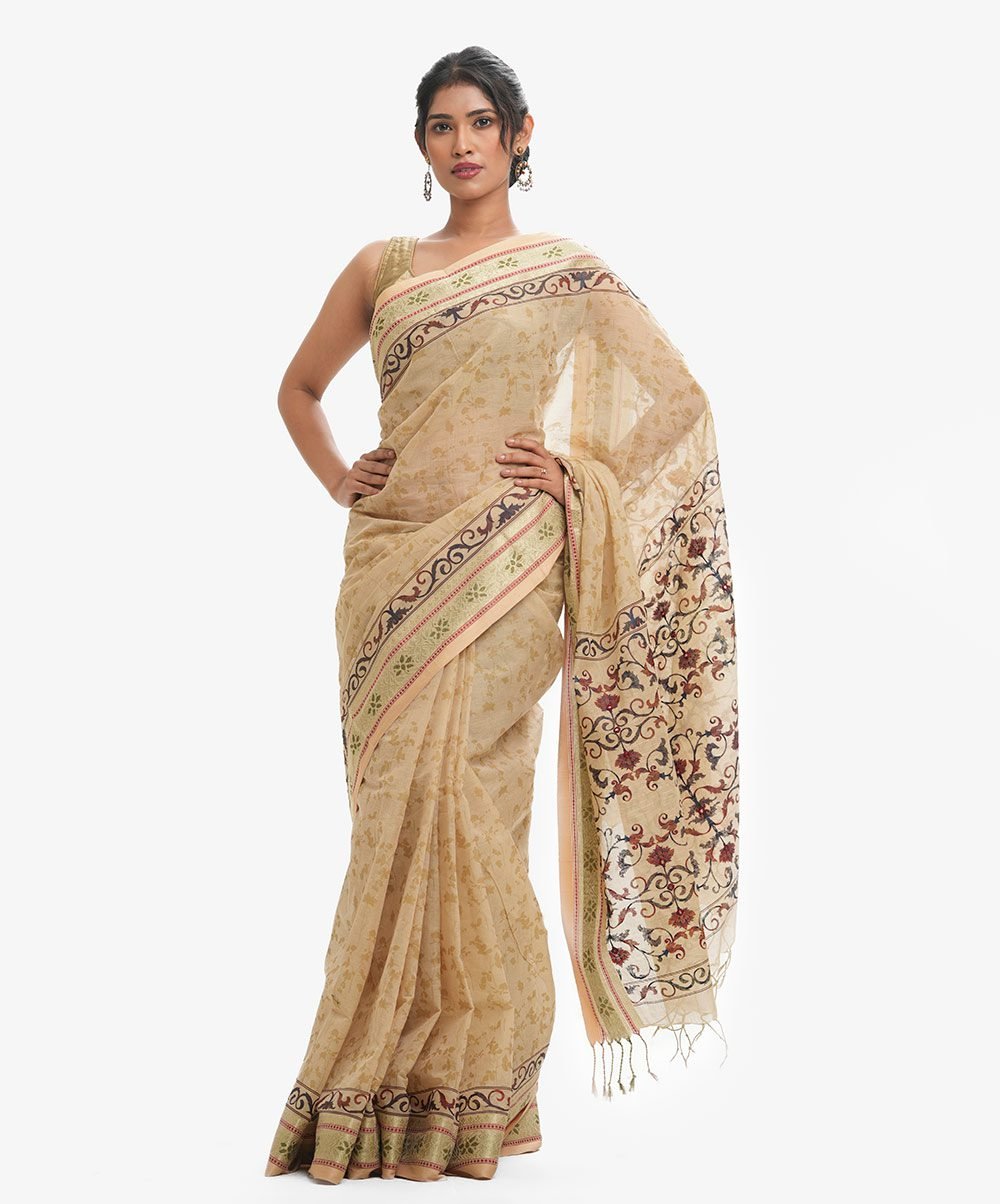 Khaki Cotton Karchupi Saree
