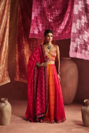 Multicolour Organza Lehenga Set
