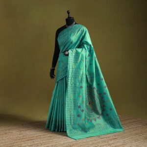 Green - Bengal Hand Embroidered Silk Nakshi Kantha Saree 31