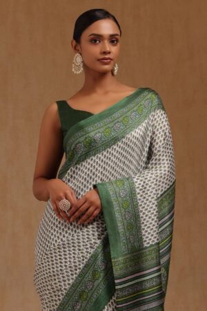 Green Art Silk Floral Print Saree